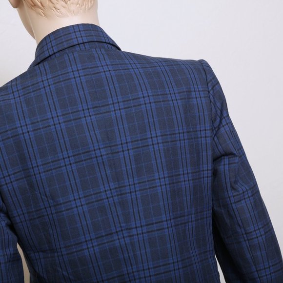 BB Dakota Plaid Cropped Blue Blazer - Picture 6 of 9